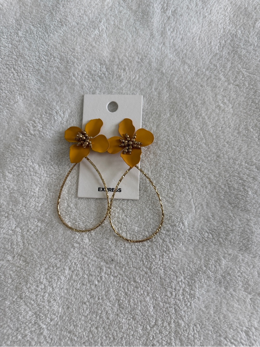Express Mustard Floral Hoop Drop Earrings